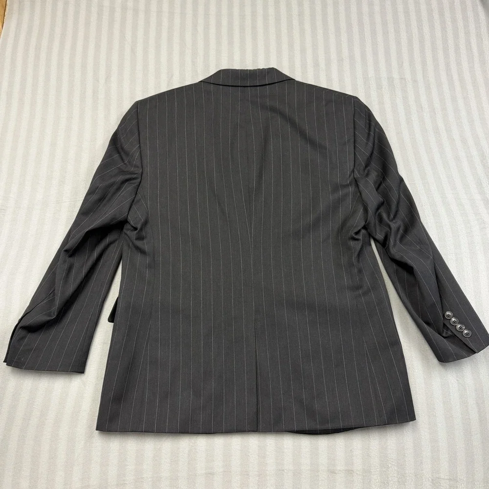 Jos A Bank Suit Jacket Mens 42SH Black Wool Travelers‎ Collection Pin Stripe